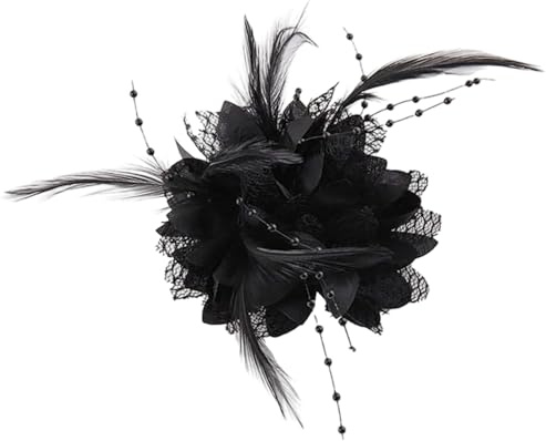 Feder Blume Haarspange für Damen, Schwarze Blumenfeder Haarspangen, Schwarz Blumen 20er Jahre Haarschmuck für Mädchen Damen Braut Hochzeit Festival Tanzen Partys