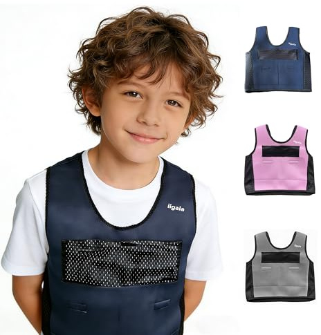 Iigala Gilet de Compression Lesté Sensoriel pour Enfants Autistes | 6 Coussinets de Poids Amovibles, Néoprène Apaisant, Anti-surcharge Sensorielle SPD