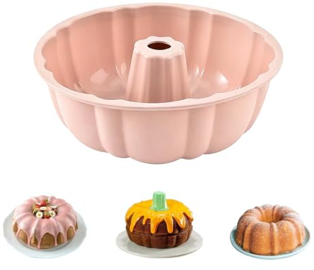 WWYSSZ Molde Rosco Alto 25cm Molde Silicona Bizcocho Agujero, Rosa | Moldes Silicona Reposteria, Molde para Antiadherentes, Apto para Lavavajilla, para Pasteles,Gelatinas, Pan,Chocolates