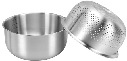 Bnineteenteam Colador de Acero Inoxidable 304, Juego de Colador Microporoso Ergonómico con Tazón para Lavar Verduras y Enjuagar Arroz