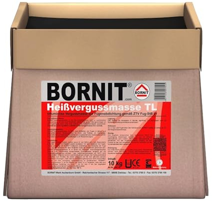 BORNIT Heißvergussmasse TL 10 kg Bitumen Dichtmasse Asphalt Rissfüller | [polymermodifiziert] Straßen Vergussmasse elastische Fugenmasse Rissfüller für Asphalt Beton Brücke Baustelle