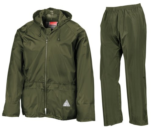 Result, Heavyweight Adult Waterproof Jacket Trouser Suit Olive Green Large