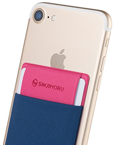 Sinjimoru Fabric Minimalist Wallet for iPhone, Stick on Phone Card Holder Functioning as Card Sleeves for Mobile Phones. Sinji Pouch Flap, Navy