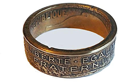 Coinring, Münzring aus 20 Centimos Frankreich 1966Liberte, Egalite, Fraternite, AluBronce - Double Sided coin ring - Größe 56 (17.8), handgeschmiedetes Unikat