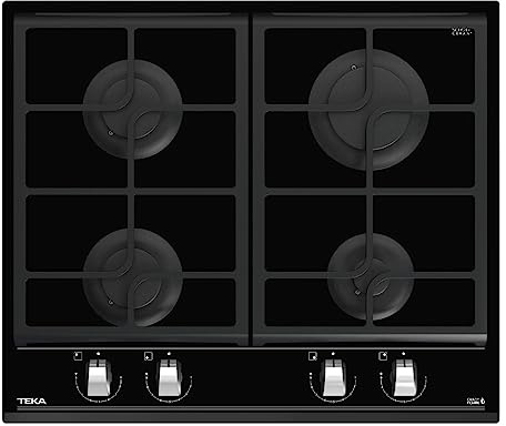 TEKA Placa Cristal Gas 60 cm, 4 Quemadores, ExactFlame, Vidrio Cerámico, Autoencendido, Modelo GZC 64300 XBN