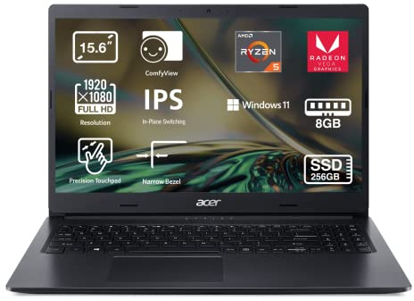 Acer Aspire 3 A315-23-R2XY, Ordenador Portátil 15,6” Full HD (AMD Ryzen 5 3500U, 8 GB RAM, 256 GB SSD, AMD Radeon Vega 8, Windows 11 Home) Color Negro, Teclado QWERTY Español