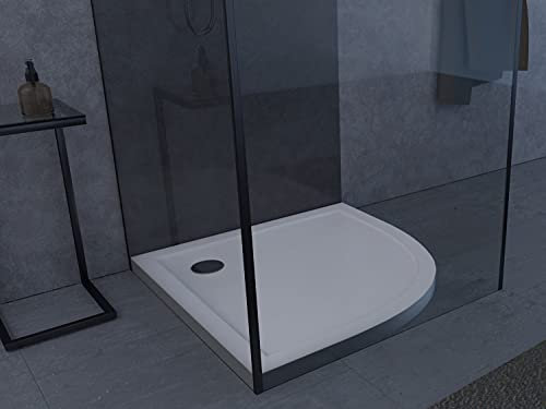Plato de ducha de 90 x 90 cm – Plato de ducha de alta calidad de acrílico sanitario, apto para mamparas de cuarto de círculo con un radio de 55 cm y una superficie base de 90 x 90 cm