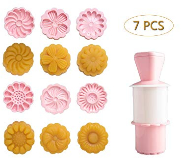 LEAMALLS 7 Piezas Sellos para Galletas Mooncake Molde Mano Prensa Galletas con Flor Sellos Pastelería Herramientas decoración Utensilios repostería modelar Pasteles
