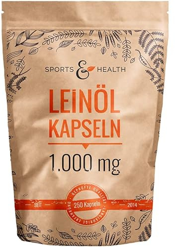 Leinöl Kapseln - 250 hochdosierte Kapseln - 1000mg pro Kapsel - Hochdosiert - Mit Vitamin E - Pflanzliches Omega 3-6-9