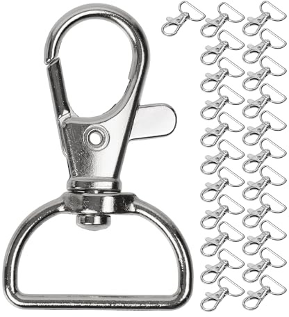 Karabinerhaken mit Drehverschluss, 24 Stück, 20 mm D-Ring mit Karabiner Haken, Taschenkarabiner 360° Grad drehbarem Ösenring, Metall Gurtschnalle mit Haken zum Basteln, Tragegurt Karabinerverschluss