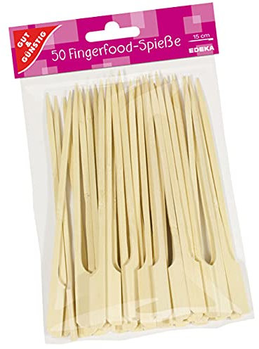 Gut & Günstig Fingerfood Spieße Holzspieße 50 Stück 15cm aus Bambus Holz mit breitem Holzende