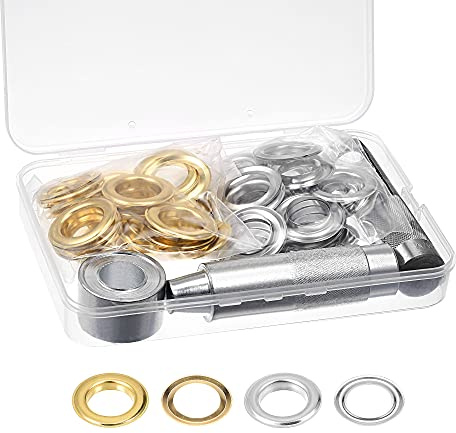 sourcing map 50 Sätze Kupfer Tüllen Ösen mit 3 Stücke Installationswerkzeug Tüllen Tool Kit 2 Farben 20mm Innendurchmesser