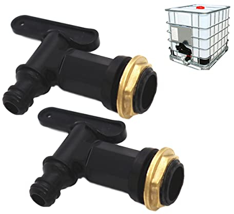 2PCS Water Butt Rain Barrel Tap 3/4 Thread IBC Tank Valve Adapter Ton Barrel Accessories for Home Garden Water Connectors (Brass Wire Button)
