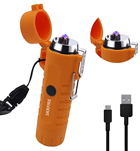 encendedores electrónicos a Prueba de Viento para Exteriores, Las Luces LED, encendedores USB Recargables,(Naranja-1)