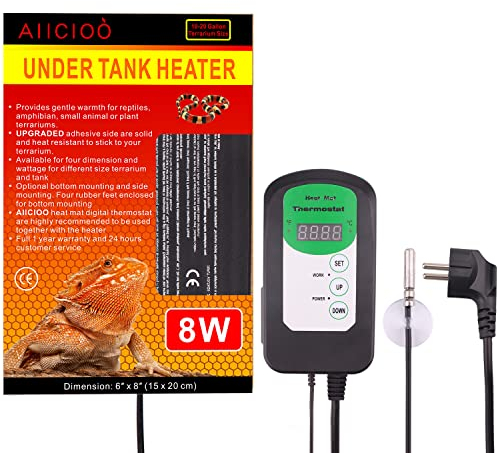 AIICIOO Reptilien-Heizmatte mit Thermostat – Eidechsen-Terrarium-Heizkissen für Reptilien, Eidechse, Gecko, Schlange, Schildkröte, Spinne, 8 W