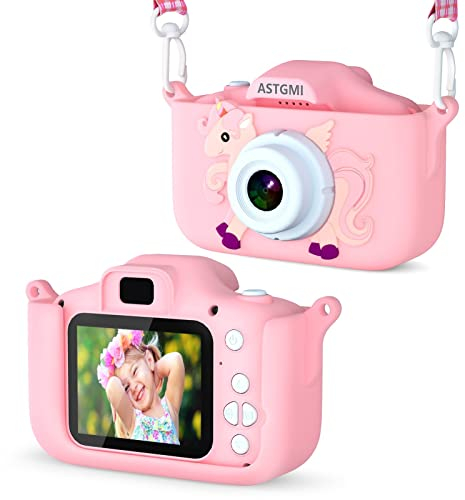 ASTGMI Camara Fotos Infantil, 1080P HD Camara de Fotos para niños, Juguetes de cámara Fotos niños, Regalo cumpleaños para niña de 3 4 5 6 7 8 9 10 años, con Tarjeta SD de 32 GB (Rosa)