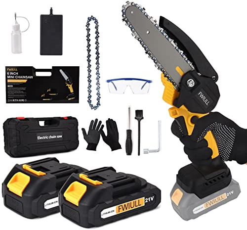 Fwiull Sega a Catena Elettrica Portatile,Motosega a Batteria 6 Pollici Mini Senza Fili da Potatura,per Taglio del Legno del Ramo di Albero e Giardinaggio, 2 * 2000 mAh Batterie