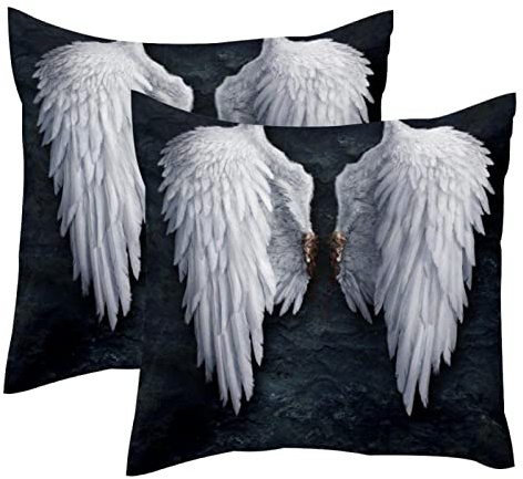 WALLDOR Broken Angel Wings Cushion Covers, 2 Pack Square Throw Pillow Covers Decorative Soft Velvet Pillowcase for Couch Sofa Bed Car Living Room, 45x45cm