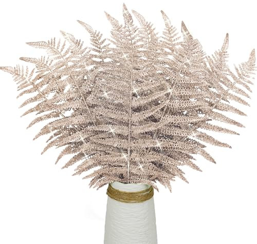 16Pcs Christmas Glitter Leaves Picks Artificial Boston Leaf Stems Filler Branch Ornaments for Xmas Tree Wreath DIY Table Centerpiece Flower Arrangement Wedding Home Decor