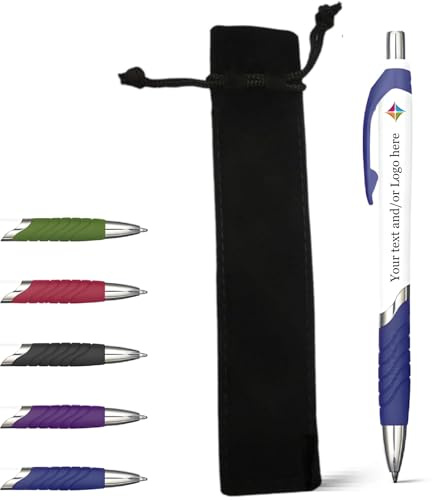stika.co Stylo en plastique bleu personnalisé avec pochette en velours noir – Instruments d'écriture personnalisables, durables et élégants – Parfait pour les cadeaux, l'école, le travail et d'autres