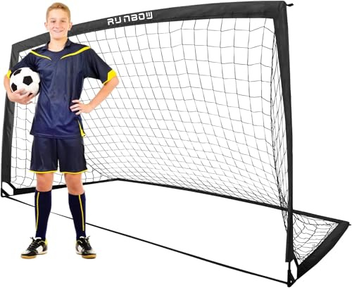 RUNBOW 9x5 ft Portable Kids Soccer Goal for Backyard Adult Junior Large Practice Soccer Net with Carry Bag (9x5FT, 1 Pack, Black)