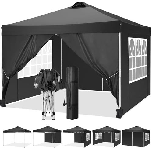 COBIZI Gazebo 3x3 Esterno Resistente Con 4 Pannelli Laterali, Pieghevole Impermeabile, Protezione UV 50+, Altezza Regolabile - Per Giardino, Auto, Feste, Mercato, Campeggio (Nero)