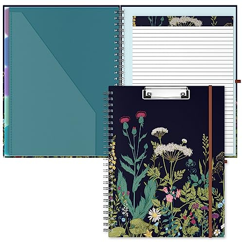 Hnogri Klemmbrett Folio mit nachfüllbarem linierten Notizblock, Klemmbretter mit 5 A4-Ordnern Lagerung 10 Taschen, Spirale Clip Board Portfolio, Größe 12,8 x 9,7, Bürobedarf, Schulbedarf.