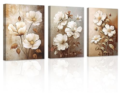 LZIMU Elegantes Mohnblumen Bild auf Leinwand 3 Teiliges Mohnblumen Blüten Leinwandbild Badezimmer Wanddekoration Gerahmt (2, 40.00x60.00cms x3)