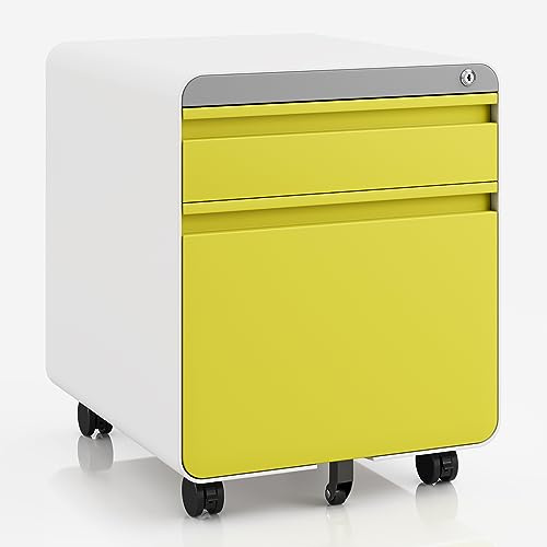 Dripex Metall Rollcontainer Stahl Rollcontainer mit 2 Schubladen und Hängeregistratur Abschließbarer Büroschrank Bürocontainer 5 Räder Aktenschrank 40 x 45 x 50 cm