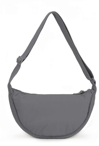 Fecialy Halbmond Crossbody Tasche für Damen Männer Hobo Nylon Umhängetasche Knödel Tasche Casual Reise Sling Tasche,Grau