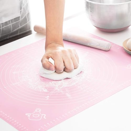 Silicone Baking Mat Non Stick Pastry Rolling Mat with Measurement 40×50cm Food Grade Silicone Dough Rolling Mat, BPA Free (Pink)