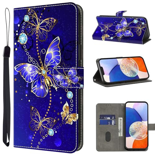 TUOLISG Handyhülle für Honor Magic 5 Pro 5G Hülle,PU Leder Flip Wallet Case Schutzhülle mit Kartenfächer und Standfunktion für Honor Magic 5 Pro 5G -Diamant-Schmetterling