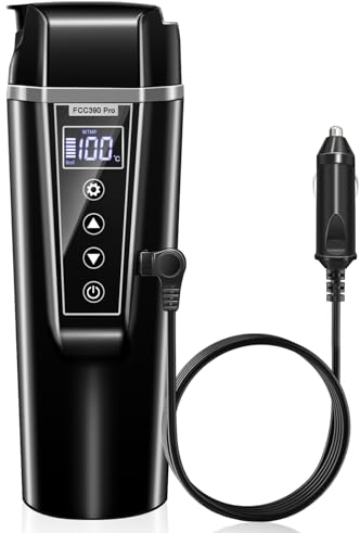 GRACEALL Bouilloire de Voyage de Voiture 12v 24v avec Prise de Voiture, Bouilloire électrique de Voyage Portable pour Voitures, Camions, Taxis, 450 ml Acier Inoxydable 304