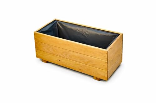 Pflanzkasten Holz (Eiche, 60 x 30 x 29 cm) – Blumenkasten Balkon & Terrasse, Pflanzkübel Wetterfest, Hochbeet Kräuterbeet Garten D26