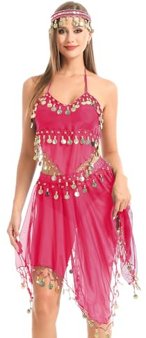 Carnavalife Conjunto de Danza Vientre, Top y Falda de Danza Vientre, Diadema de Danda Vientre (2pcs/3pcs)