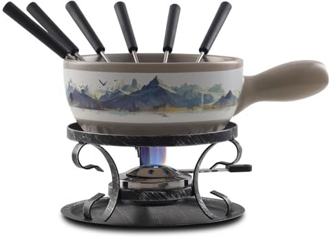 Artestia Schweizer Fondue-Set für Party – 2L Käsefonduetopf mit großer Kapazität, schmelzende Schokolade, Keramik-Fondue-Topf, 6 Fonduegabeln, Weihnachten, Hochzeitsgeschenke (Rockies Reverie)