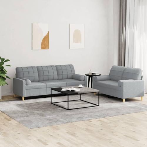 CINDERFUL 2-TLG. Sofagarnitur mit Kissen Hellgrau Stoff,Gemütliche Couchgarnitur: Dein Perfekter Ort zum Entspannen, Lesen und mehr Möbel, Wohnzimmer