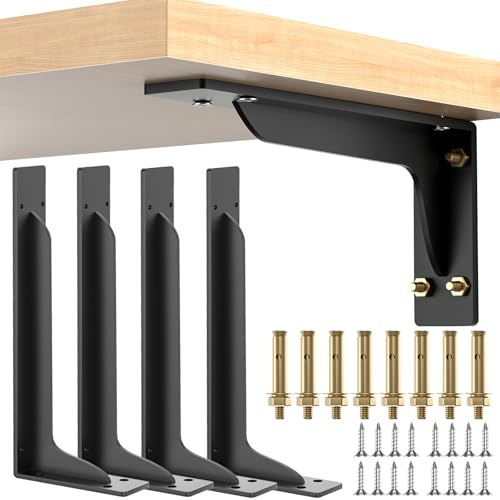 4PCS Shelf Brackets Heavy Duty, 300x150mm Wall Mount Metal L Brackets for Shelves Support, Right Angle Floating Shelf Brackets for Home Bookshelf, Kitchen, Garden DIY & Decor