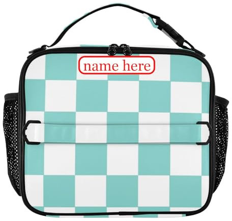 tplaotee Lonchera personalizada a cuadros americanos verdes y blancos para adultos, resistente al agua, para niñas, con asa, bolsa aislada para la escuela y viajes, patrón de acuarela