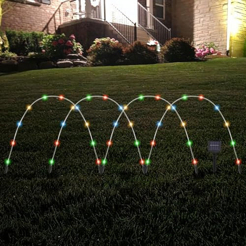 Taylor & Brown Solar Lights Outdoor Garden, Set of 4 Solar Powered LED Garden Arches Tube Pathway Marker Stakes Landscape Lighting for Patio Pathways Lawn Yard Decoration (Multi Colour)