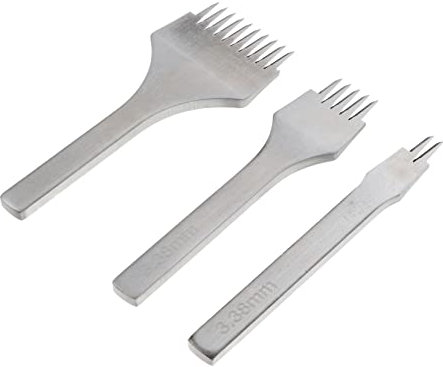 Juego de 3 Punzones para Cuero 3, 38mm, Acero Plata, Forma Diamante