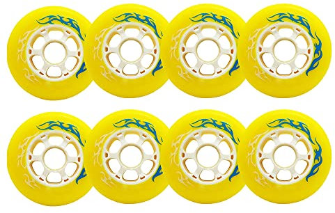 Inliner Skate Räder Indoor/Outdoor Rollschuh Räder oder als Ersatz für Skate Räder vorgesehen, Stützräder, verschleißfeste PU Räder, 90 mm, Gelb, 90 mm