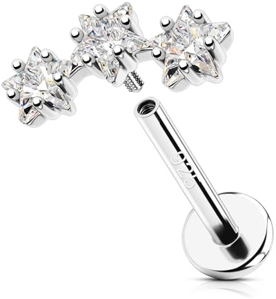 OUFER 16G Stern Helix Piercing Silber 925 Innengewinde Knorpel Ohrpiercing Klar CZ 6/8/10 mm Conch Ring Tragus Earring für Frauen Lip Stud