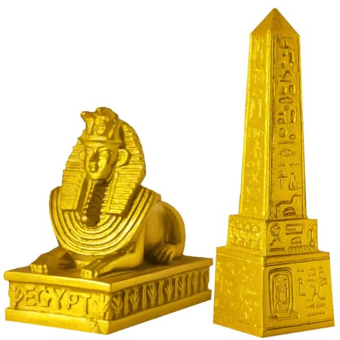 GRIRIW Set Decorativo in Resina Statua Sfinge e Obelisco Egiziano in Stile Antico, Design Raffinato e Colore Oro per Arredamento da Tavolo e Casa