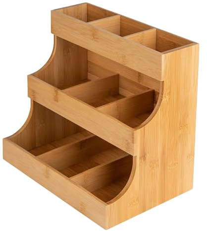 Organizador De Bolsas De Té Estante De Madera De 3 Niveles Y Contenedor