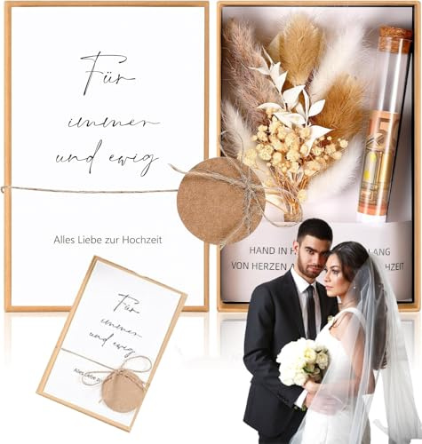 Generisch Handgefertigte Hochzeitskarte mit Trockenblumen, Geschenkbox, Vintage-Stil, Natürliche Materialien