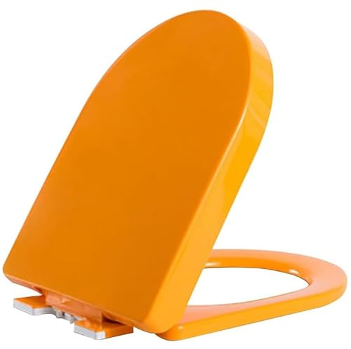 Siège De Toilette Allongé, Couvercle De Toilette Silencieux À Fermeture Douce Avec 4 Pare-Chocs Antidérapants, Charnières Fixes Supérieures, Abattant WC En Forme De D/U, Orange