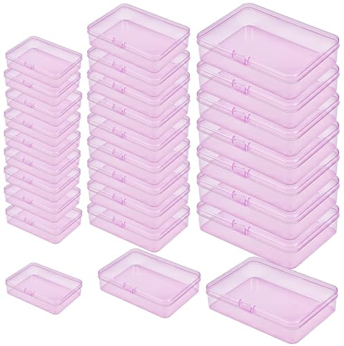 LJY 28 Kunststoffboxen mit Deckel, Rosa, 3 Größen | 28 rosa Boxen in 3 Größen für Perlen, Schmuckteile, Nähzubehör, Beschläge und trockene Bastelmaterialien