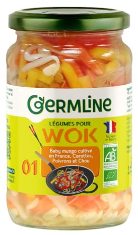 Légumes Wok | Haricots Mungo | Carottes | Poivrons | Chou - Bocal en verre 330g. | GERMLINE