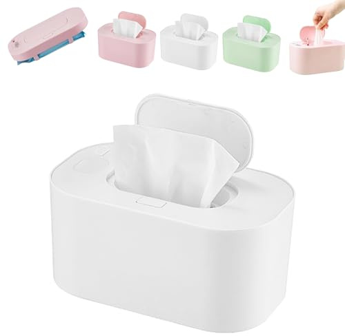 Baby Feuchttuch Wärmer, Baby Wipe Warmer, Tragbarer Feuchttücher Wärmer mit LED-Anzeige, Verstellbarer Feuchttuchwärmer, für Zuhause, Auto und unterwegs (Weiß)